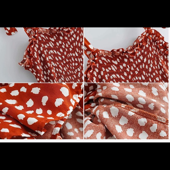 Flowy Midi Dress in orange-red with polka dots - Picture 5 of 5